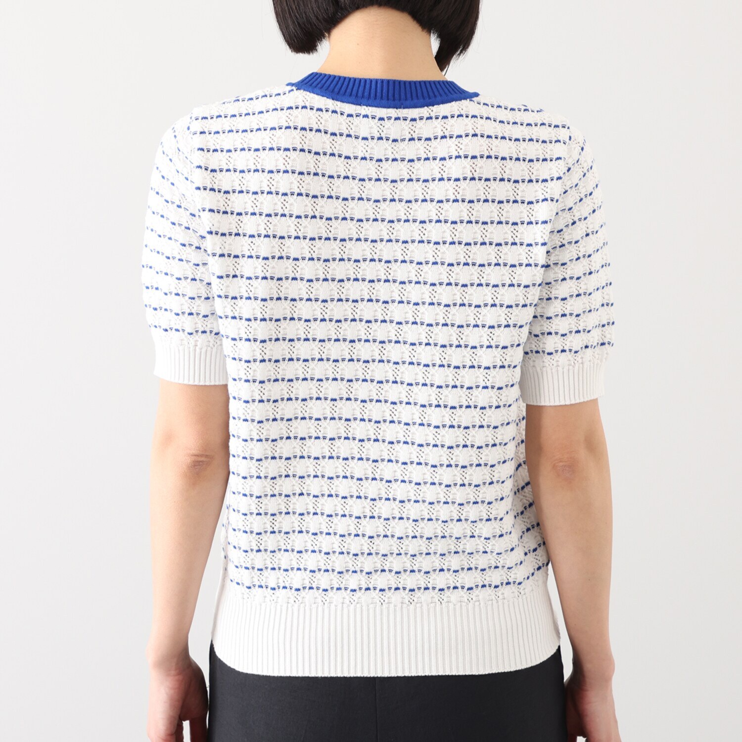 アール　アンド　エム フェルガーナ 日本製　ウズベキスタン産 コットン使用 ロゴ入りボーダー プルオーバー