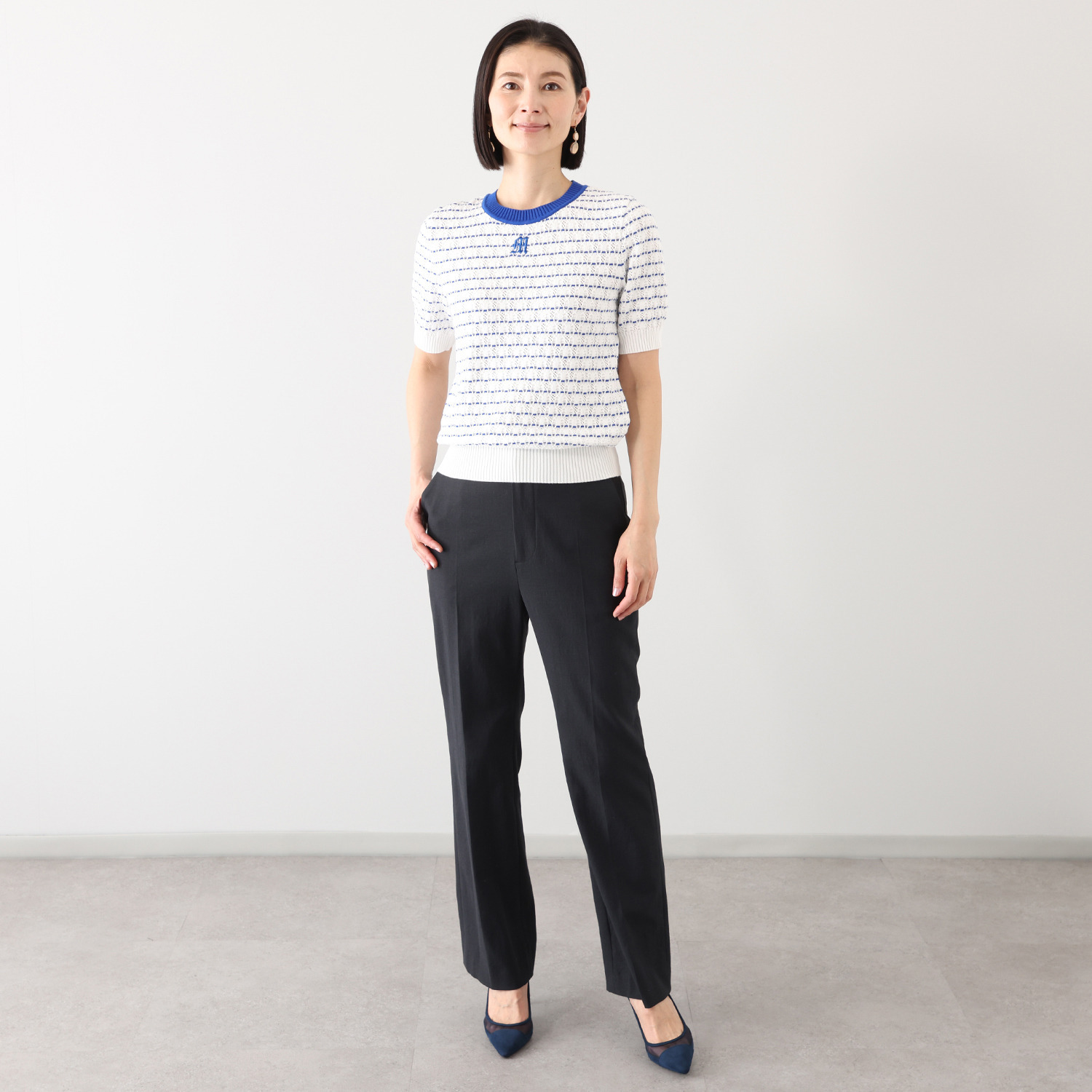 アール　アンド　エム フェルガーナ 日本製　ウズベキスタン産 コットン使用 ロゴ入りボーダー プルオーバー