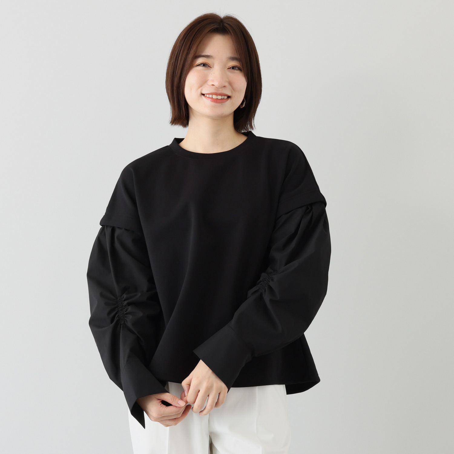 コモエリークローゼット ボリュームスリーブ フェイクレイヤード トップス