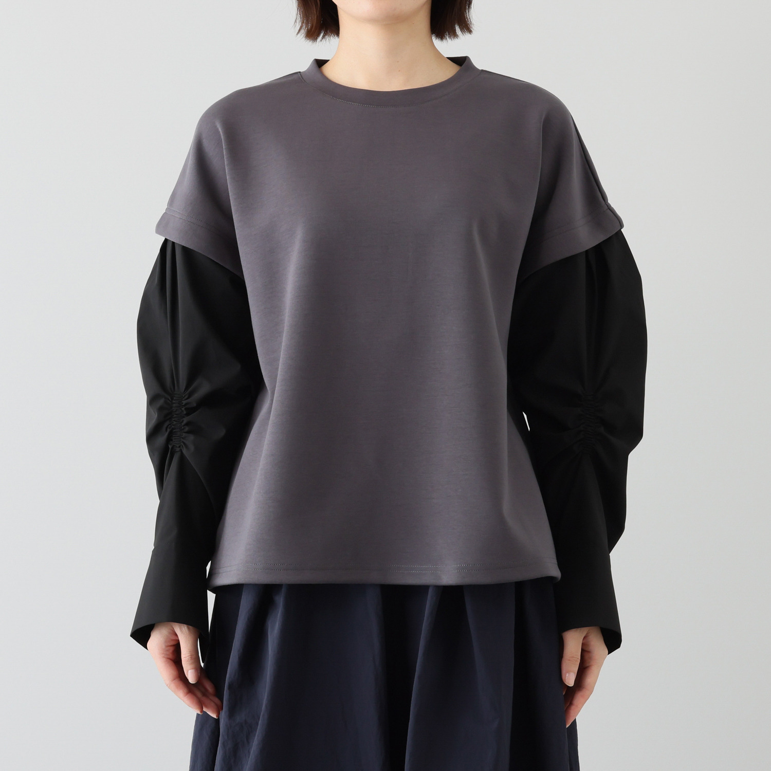 コモエリークローゼット ボリュームスリーブ フェイクレイヤード トップス