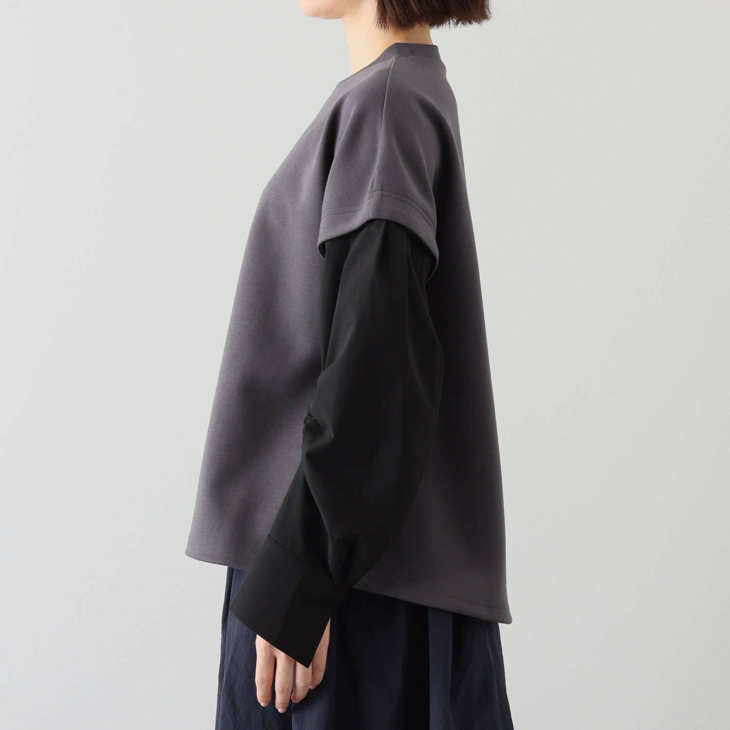 コモエリークローゼット ボリュームスリーブ フェイクレイヤード トップス