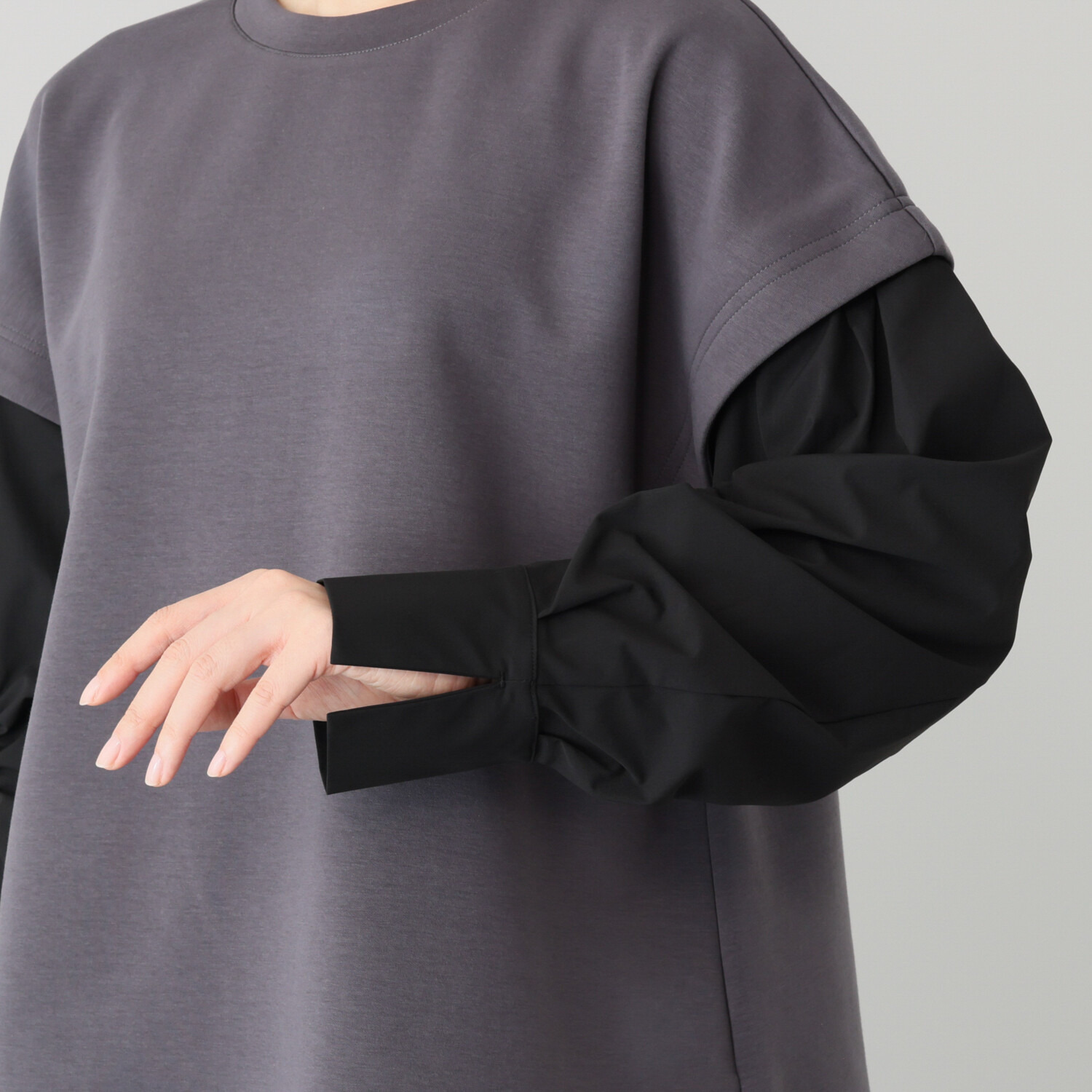 コモエリークローゼット ボリュームスリーブ フェイクレイヤード トップス