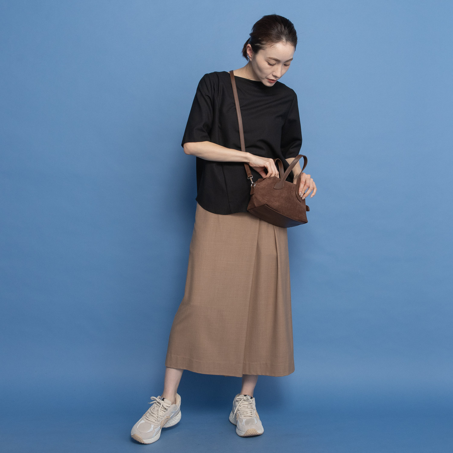 レア　ジェム ウールトリアセテート混 タックデザイン Ｉラインスカート