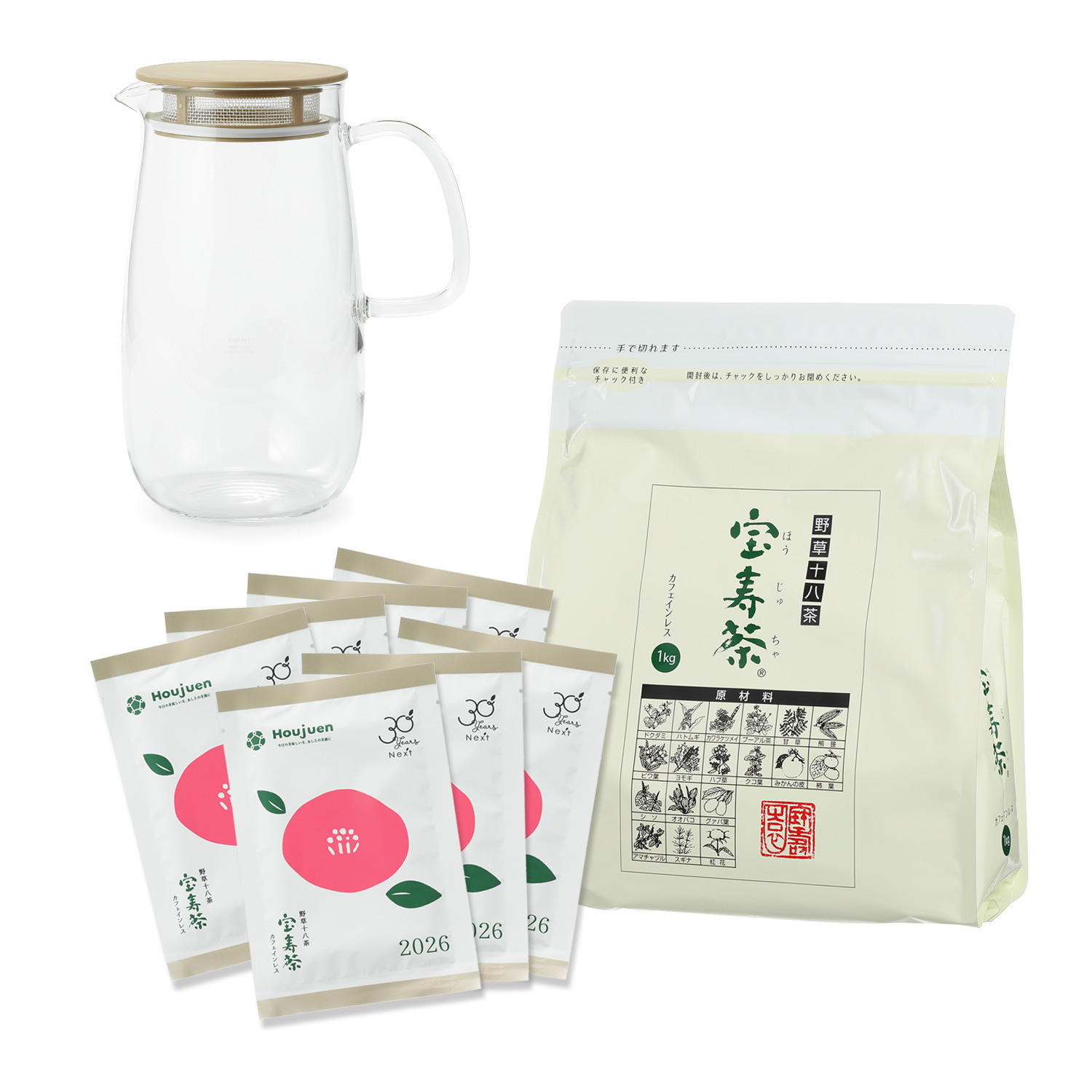 野草十八茶 宝寿園　２０２６年 “宝寿茶”　増量＆ ハリオ製茶こし付ポット 新春特別セット