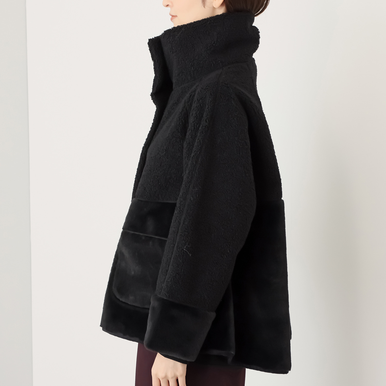 ヒロコ　デシネール ボア＆フェイクファー オフハイネック リバーシブル仕立て Ａラインジャケット