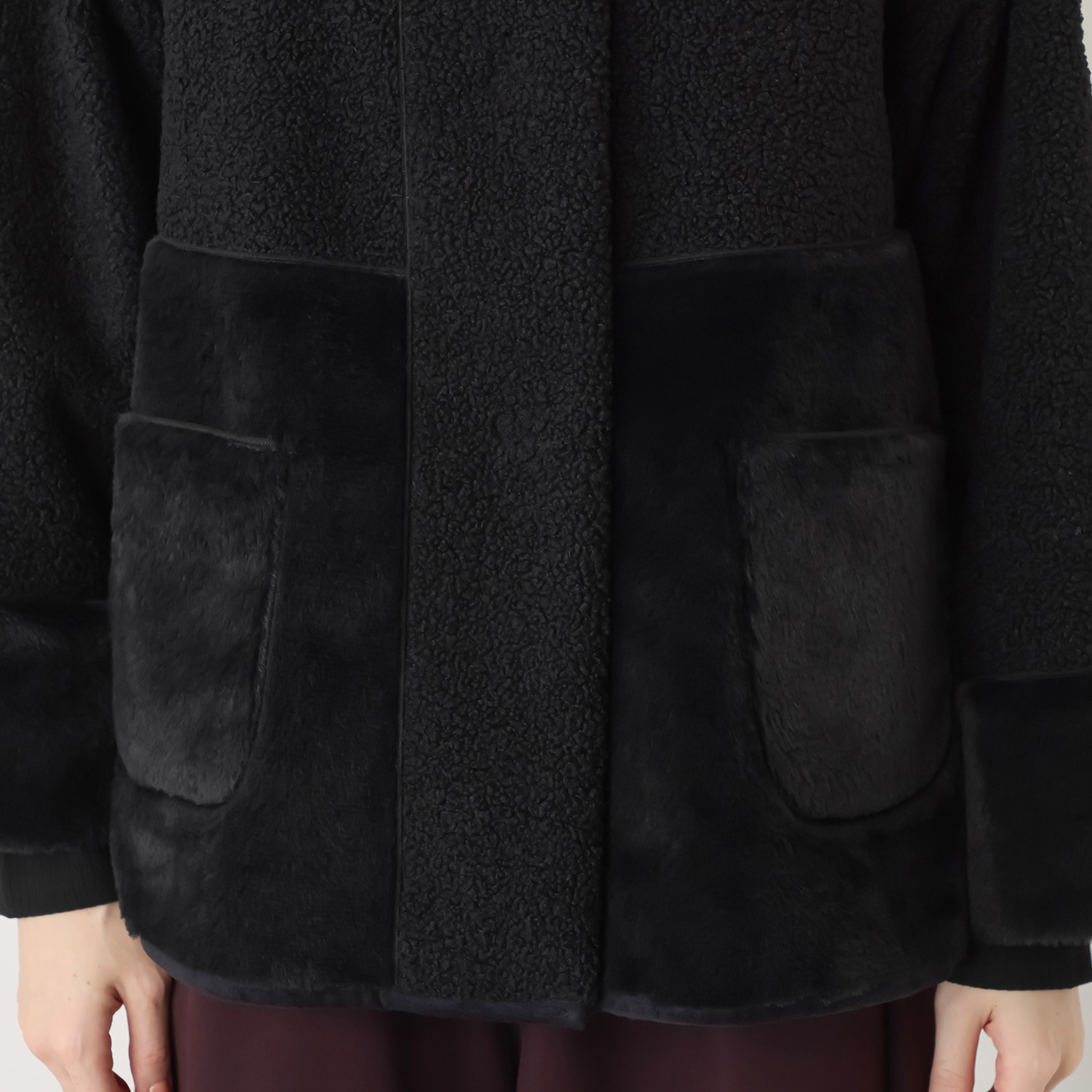 ヒロコ　デシネール ボア＆フェイクファー オフハイネック リバーシブル仕立て Ａラインジャケット