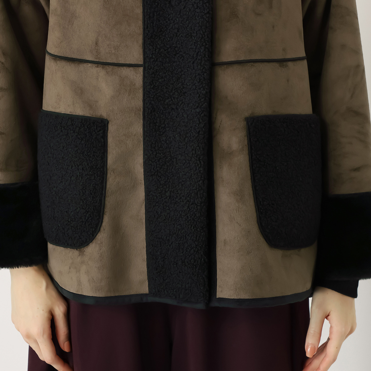 ヒロコ　デシネール ボア＆フェイクファー オフハイネック リバーシブル仕立て Ａラインジャケット