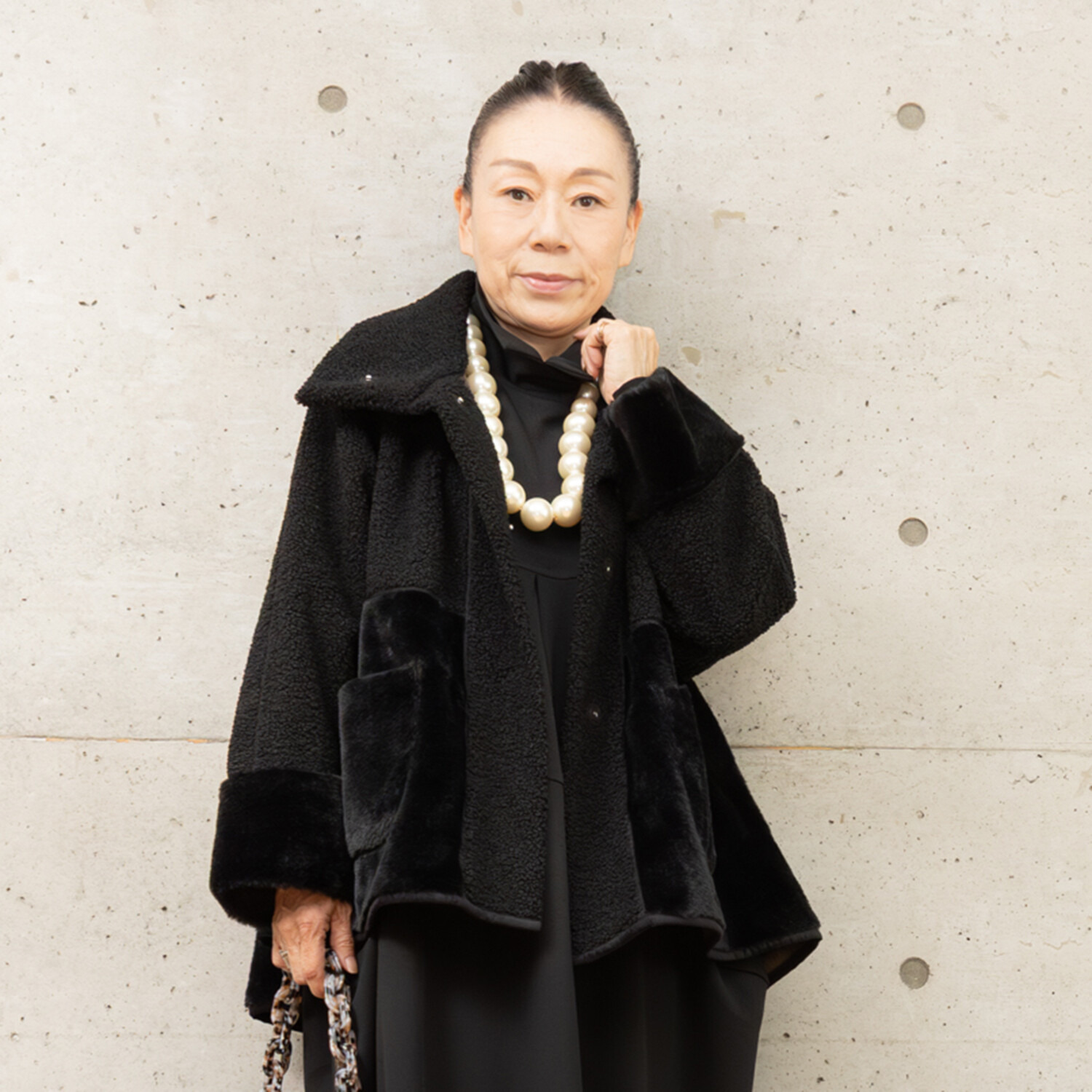 ヒロコ　デシネール ボア＆フェイクファー オフハイネック リバーシブル仕立て Ａラインジャケット