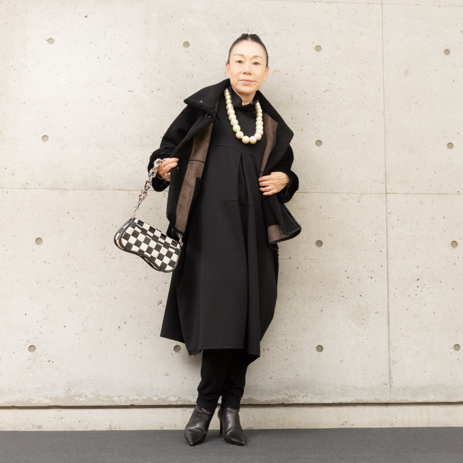 ヒロコ　デシネール ボア＆フェイクファー オフハイネック リバーシブル仕立て Ａラインジャケット