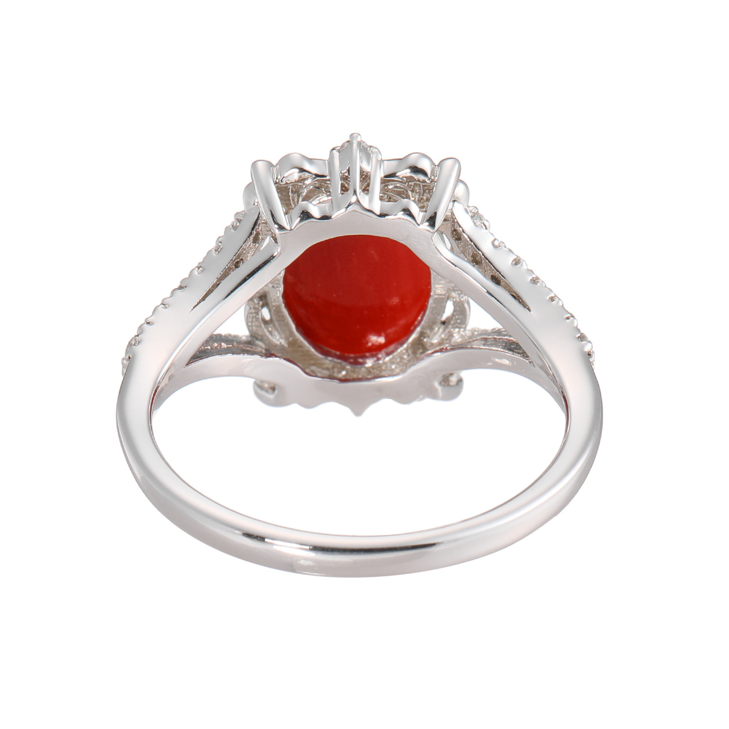 香瑚 プラチナ９００ ２カラットＵＰ 高知県産血赤珊瑚＆ ダイヤモンド オーバルリング