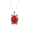 香瑚 プラチナ９００ ２カラットＵＰ 高知県産血赤珊瑚＆ ダイヤモンド オーバルペンダント