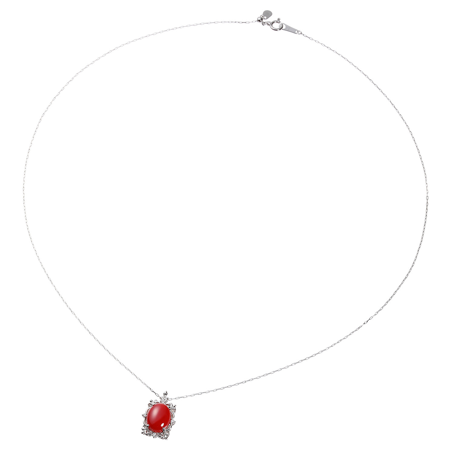 香瑚 プラチナ９００ ２カラットＵＰ 高知県産血赤珊瑚＆ ダイヤモンド オーバルペンダント