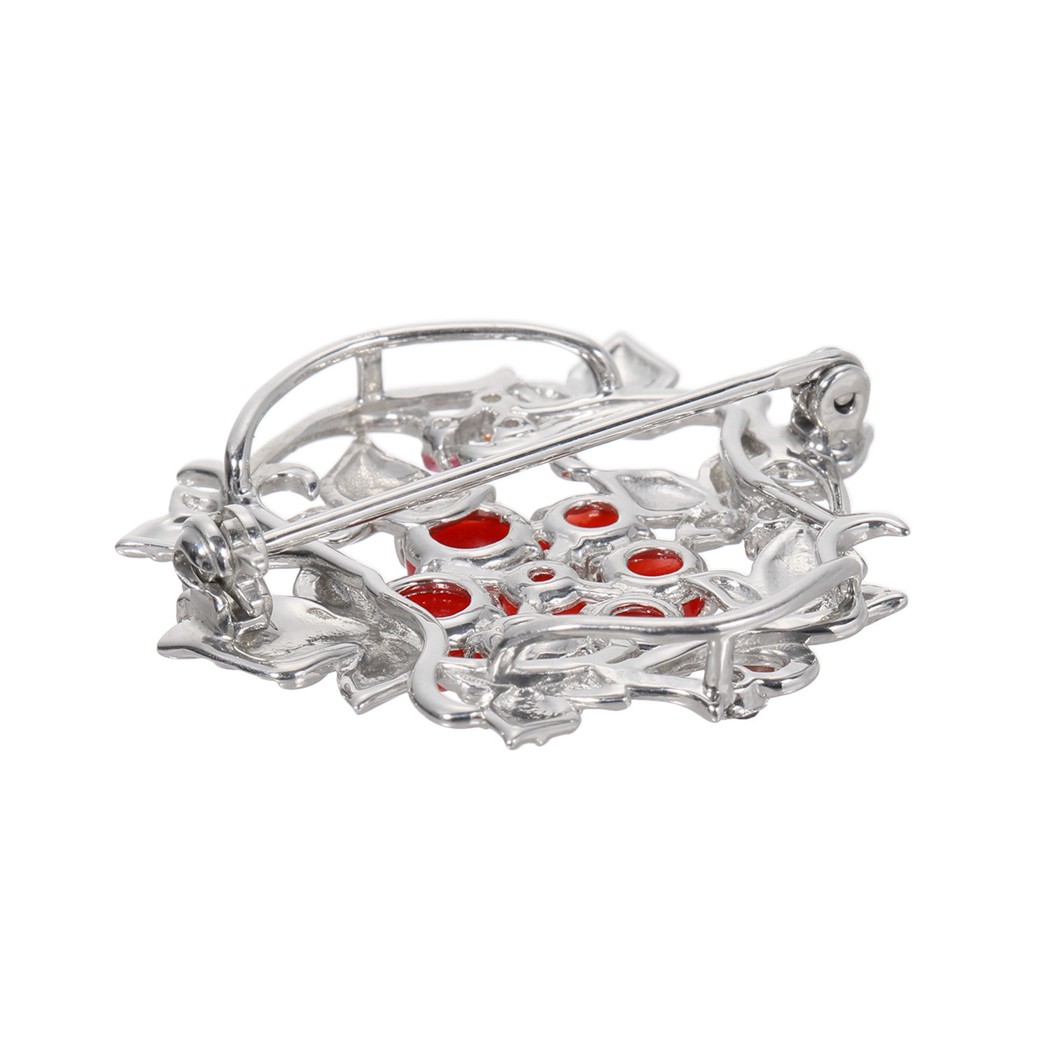 香瑚 シルバー 高知県産血赤珊瑚＆ マルチジェム ぶどうモティーフ ペンダントブローチ