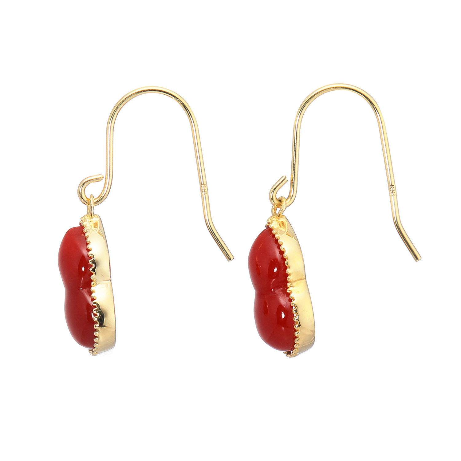 香瑚 １８Ｋ 高知県産血赤珊瑚 ひょうたんカボション スウィングピアス