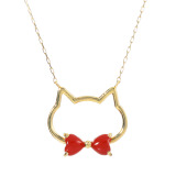 香瑚 １８Ｋ 高知県産血赤珊瑚 猫モティーフ ネックレス