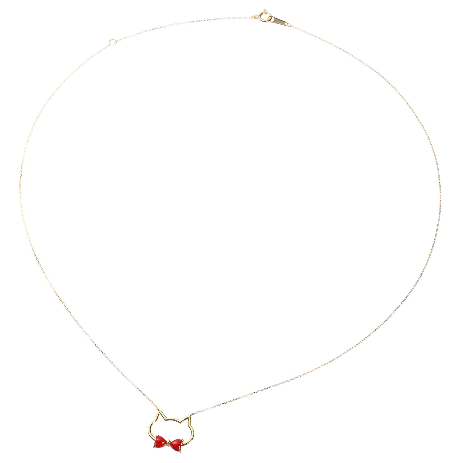 香瑚 １８Ｋ 高知県産血赤珊瑚 猫モティーフ ネックレス