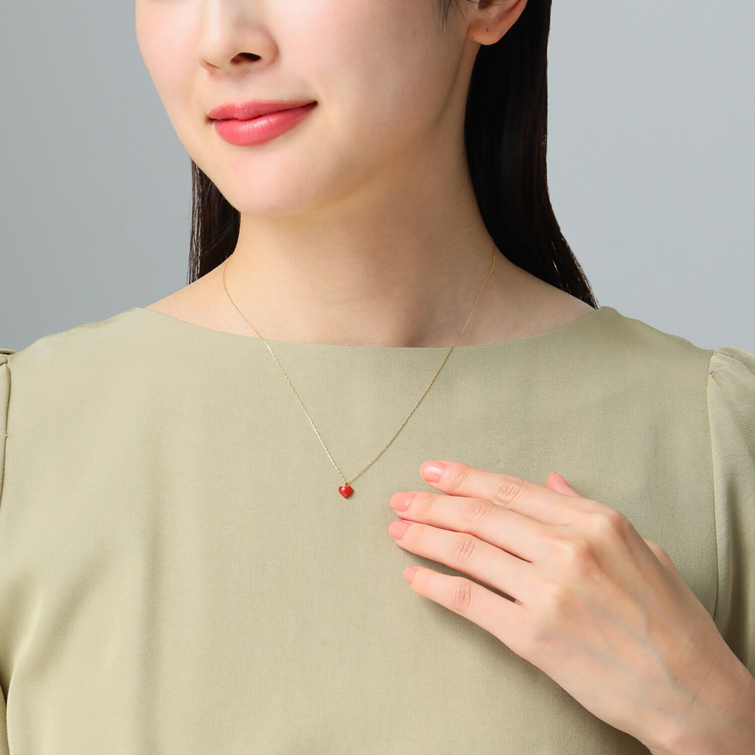 香瑚 １８Ｋ 高知県産血赤珊瑚 ハートモティーフ ネックレス