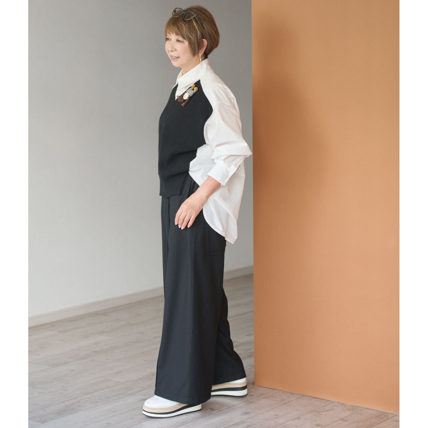 ウノ・ウノ・ドゥーエ おしゃれ見え間違いなし！ レイヤードに見える ニットドッキングシャツ