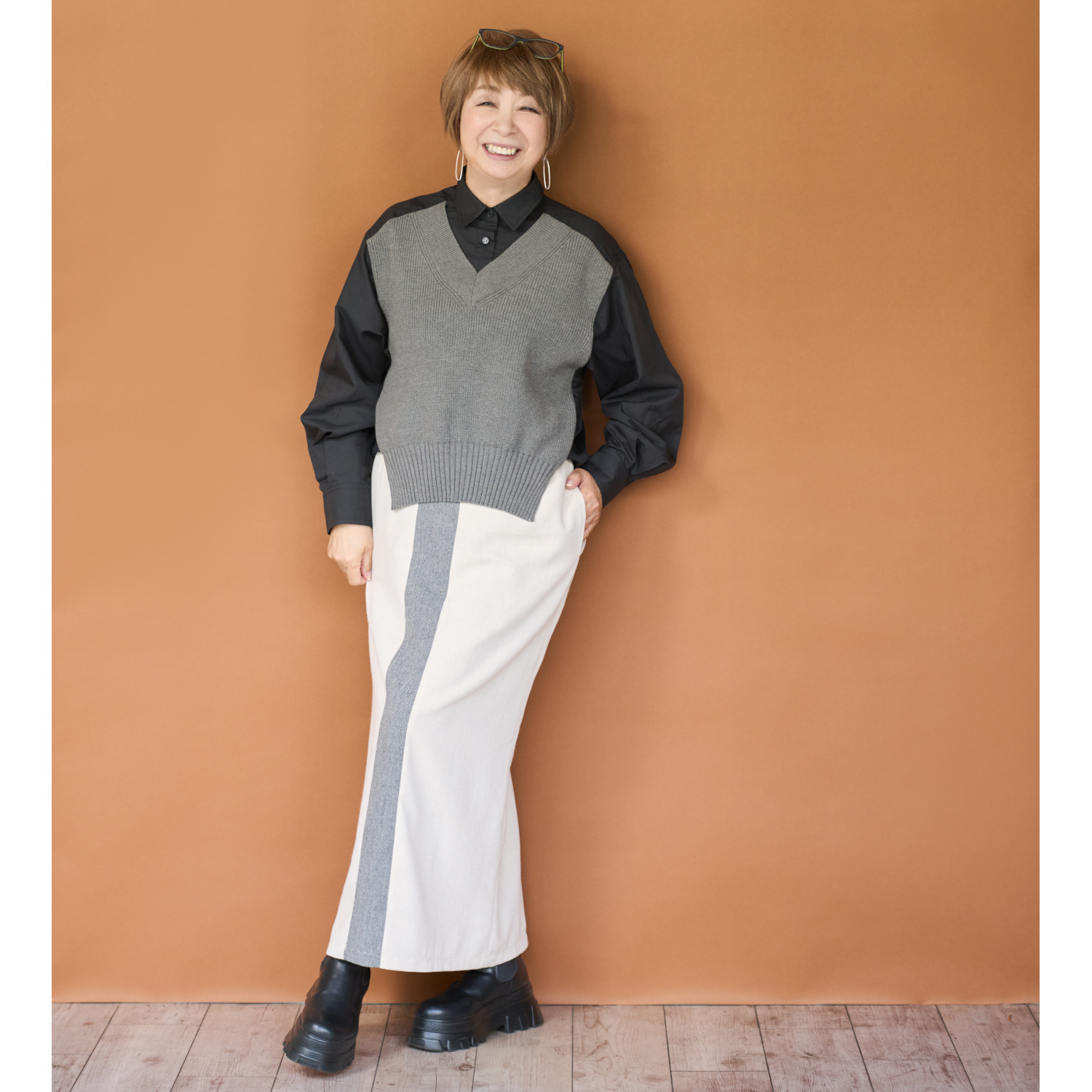 ウノ・ウノ・ドゥーエ おしゃれ見え間違いなし！ レイヤードに見える ニットドッキングシャツ