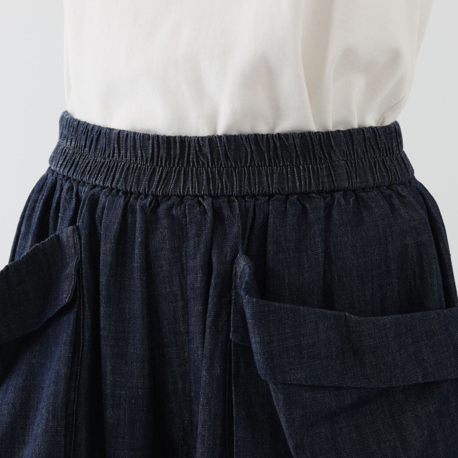 ベルデニム ウォッシュ加工入り ワイドシルエット デザインデニムパンツ