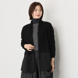 ヨシヨシ バイ　ピージェイ オーバーサイズシルエット 異素材切替 デザインカーディガン