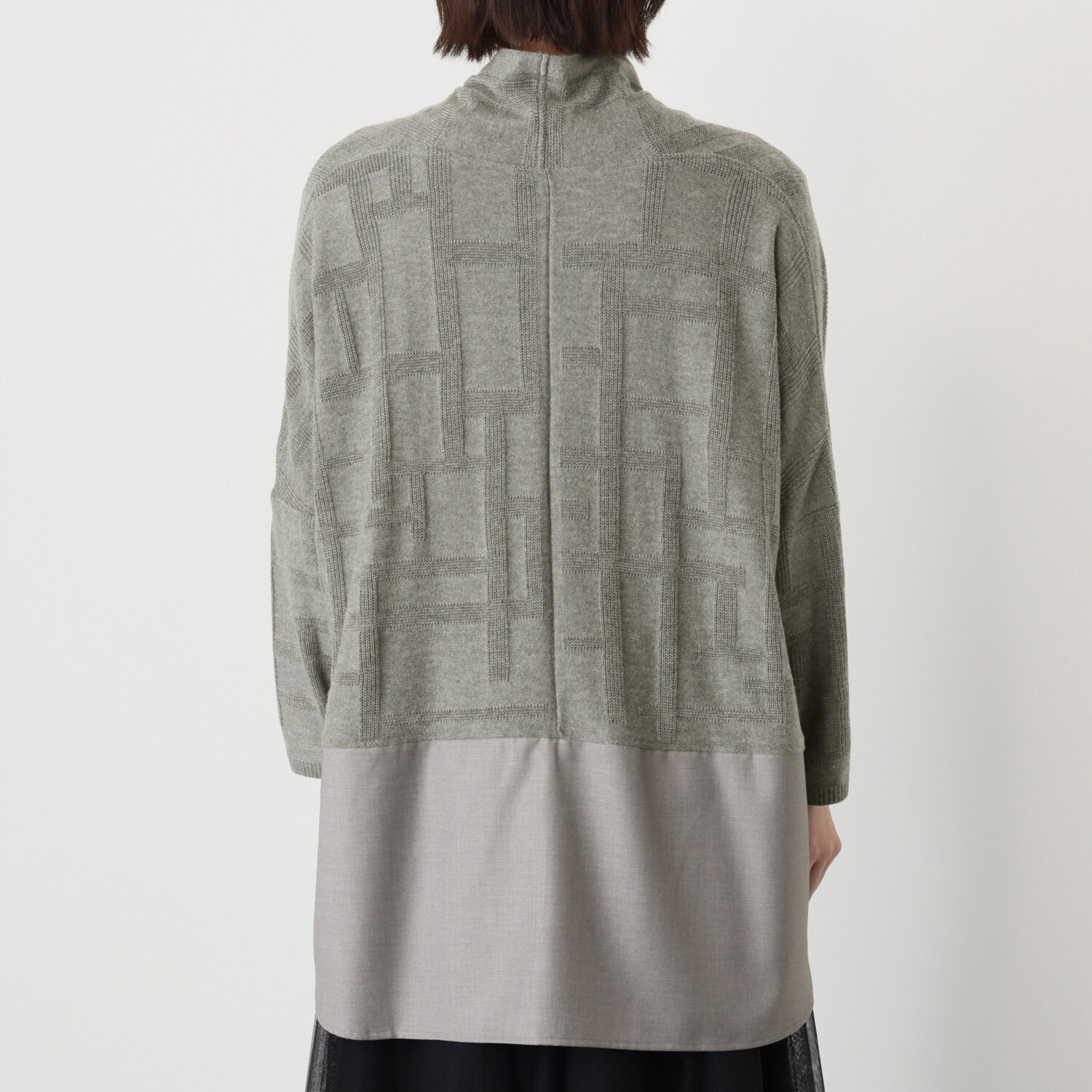 ヨシヨシ バイ　ピージェイ オーバーサイズシルエット 異素材切替 デザインカーディガン