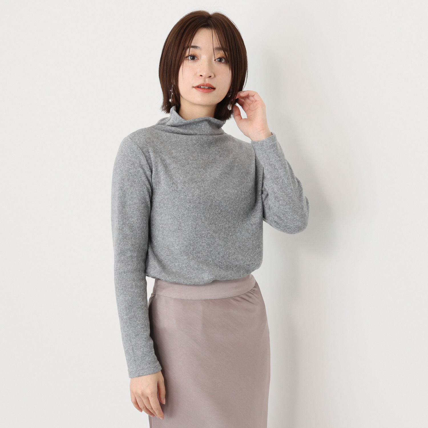 ココンライフ　ドゥ 吸湿発熱 杢調あたたか ボトルネック ウール混プルオーバー