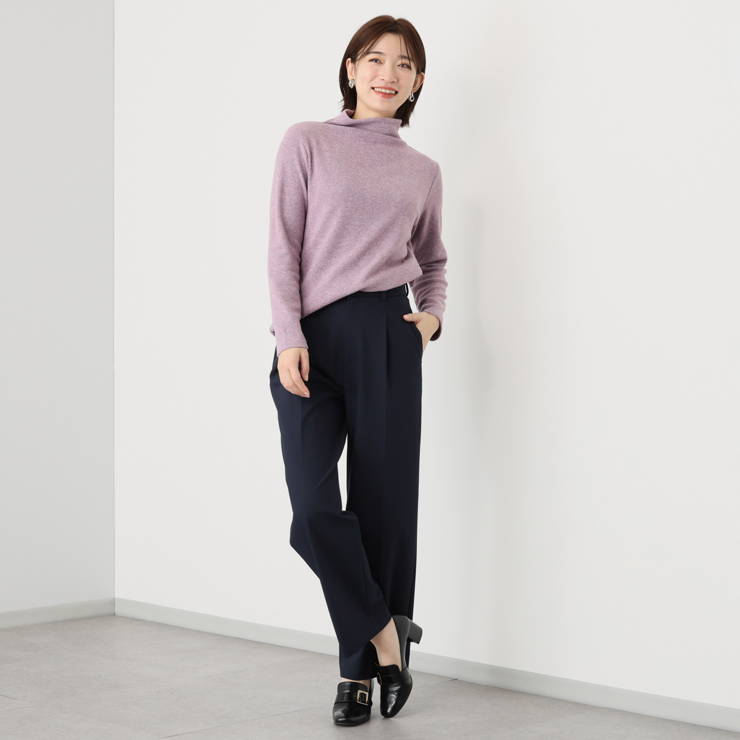 ココンライフ　ドゥ 吸湿発熱 杢調あたたか ボトルネック ウール混プルオーバー