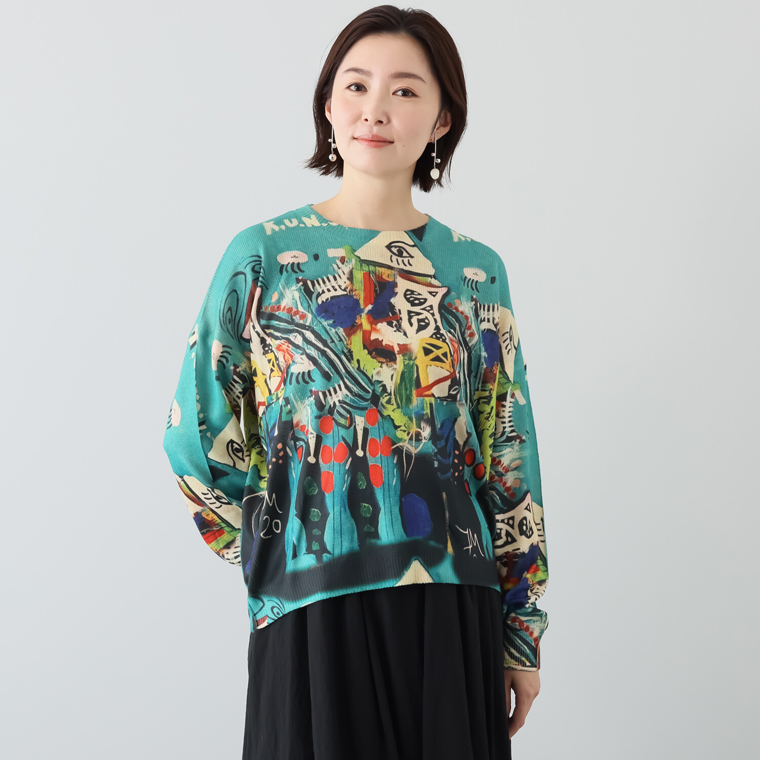 コイビトミサキ 総柄プリント ニットプルオーバー