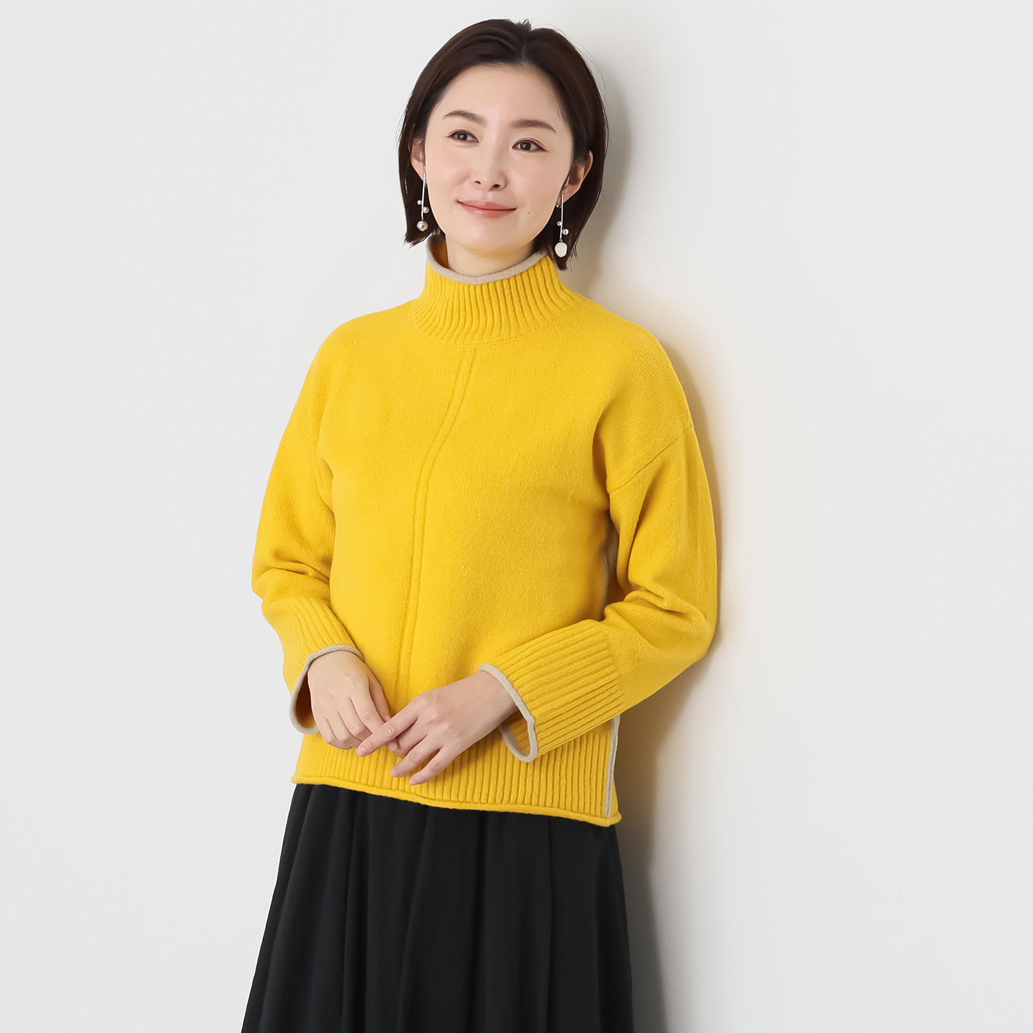 コイビトミサキ 配色ライン ハイネック ニットプルオーバー