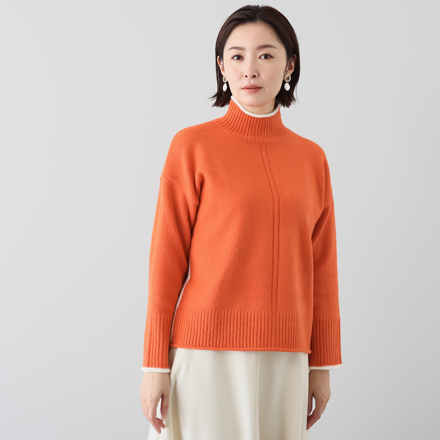 コイビトミサキ 配色ライン ハイネック ニットプルオーバー