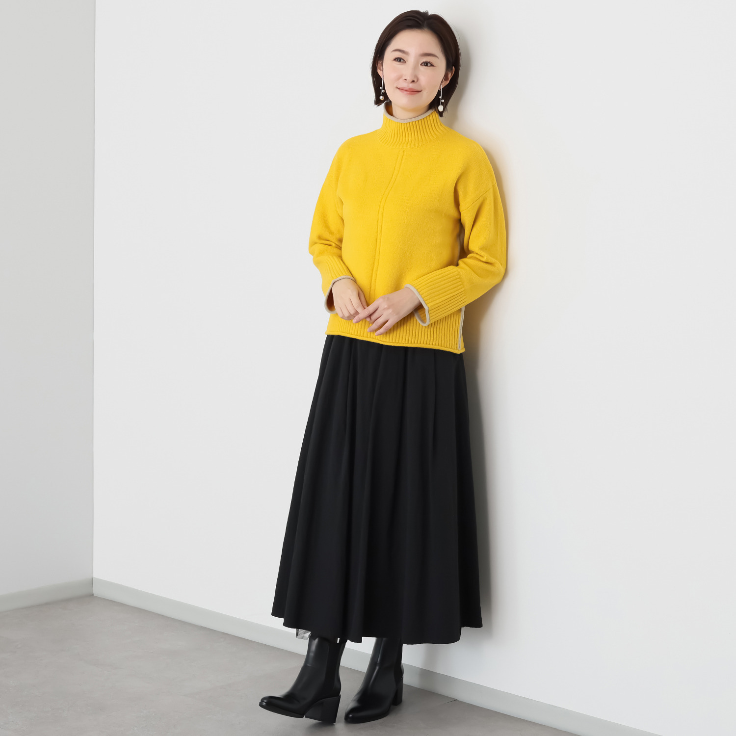 コイビトミサキ 配色ライン ハイネック ニットプルオーバー