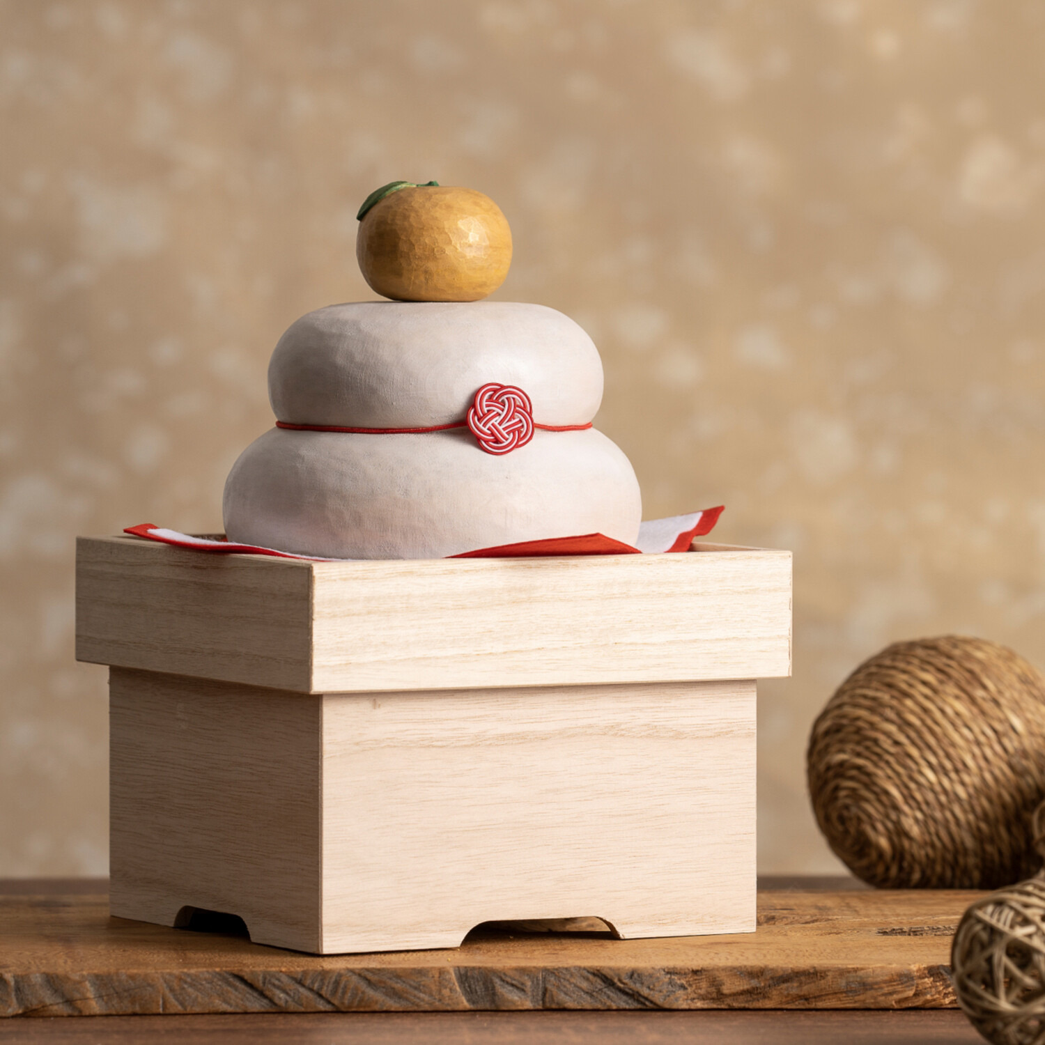 たまふり屋 宝来宝来神社御祈祷 金運祈願の永世木彫り鏡餅 ＜大＞