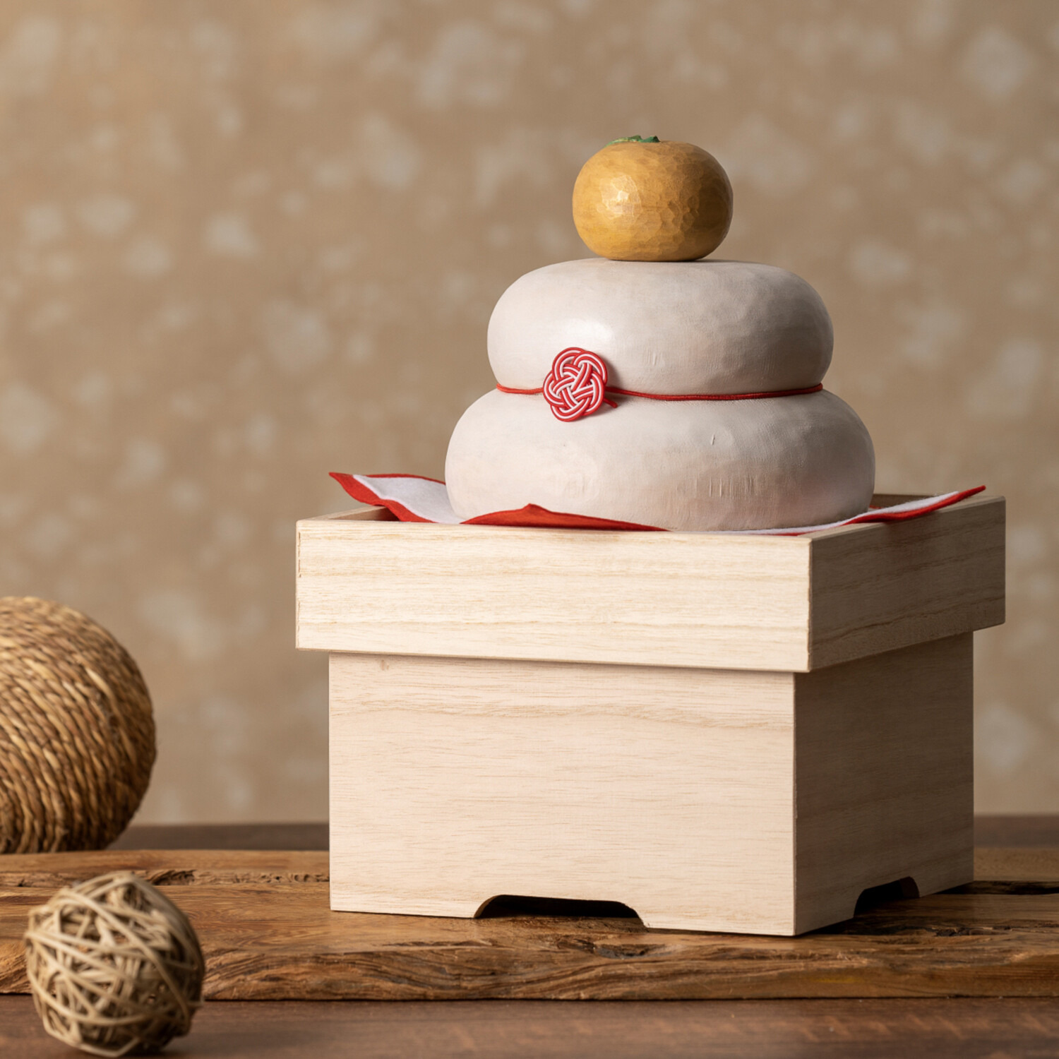 たまふり屋 宝来宝来神社御祈祷 金運祈願の永世木彫り鏡餅 ＜大＞