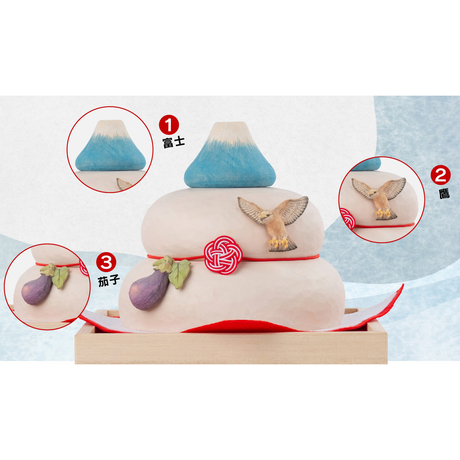 たまふり屋 宝来宝来神社御祈祷 初夢木彫り鏡餅