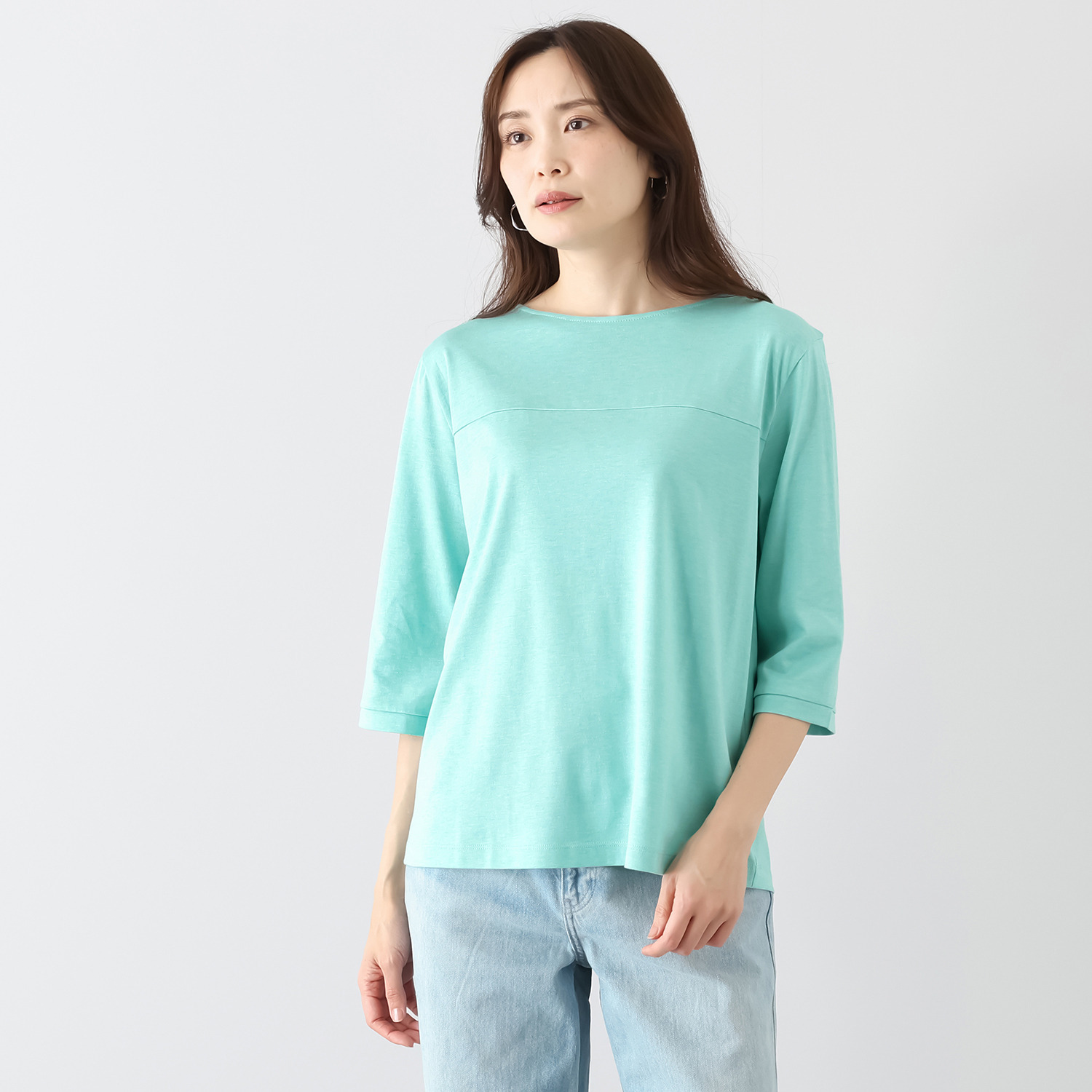 ソアージュ 希少なスビン綿１００％ とろける肌触りと 上品な光沢 七分袖ボートネック カットソープルオーバー