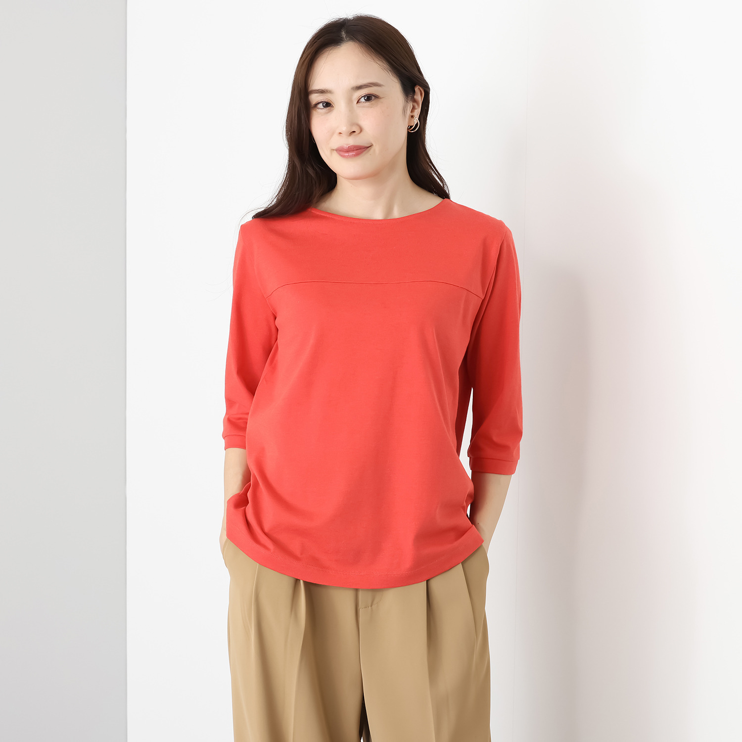 ソアージュ 希少なスビン綿１００％ とろける肌触りと 上品な光沢 七分袖ボートネック カットソープルオーバー