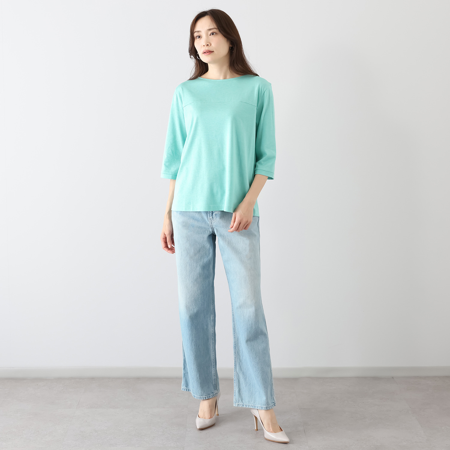 ソアージュ 希少なスビン綿１００％ とろける肌触りと 上品な光沢 七分袖ボートネック カットソープルオーバー