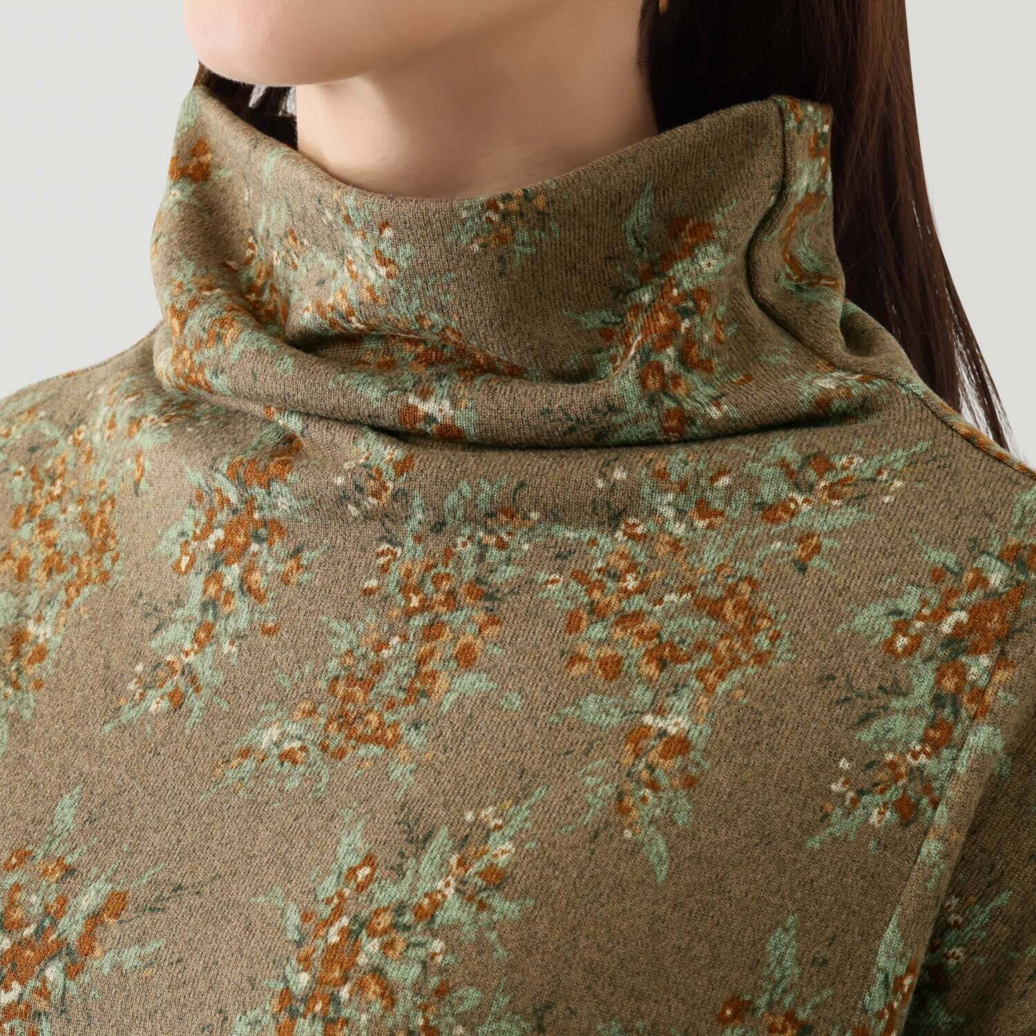 シルバーミントシュガー ゆったりシルエットと ほっそり袖でメリハリ オフタートル ワンピース