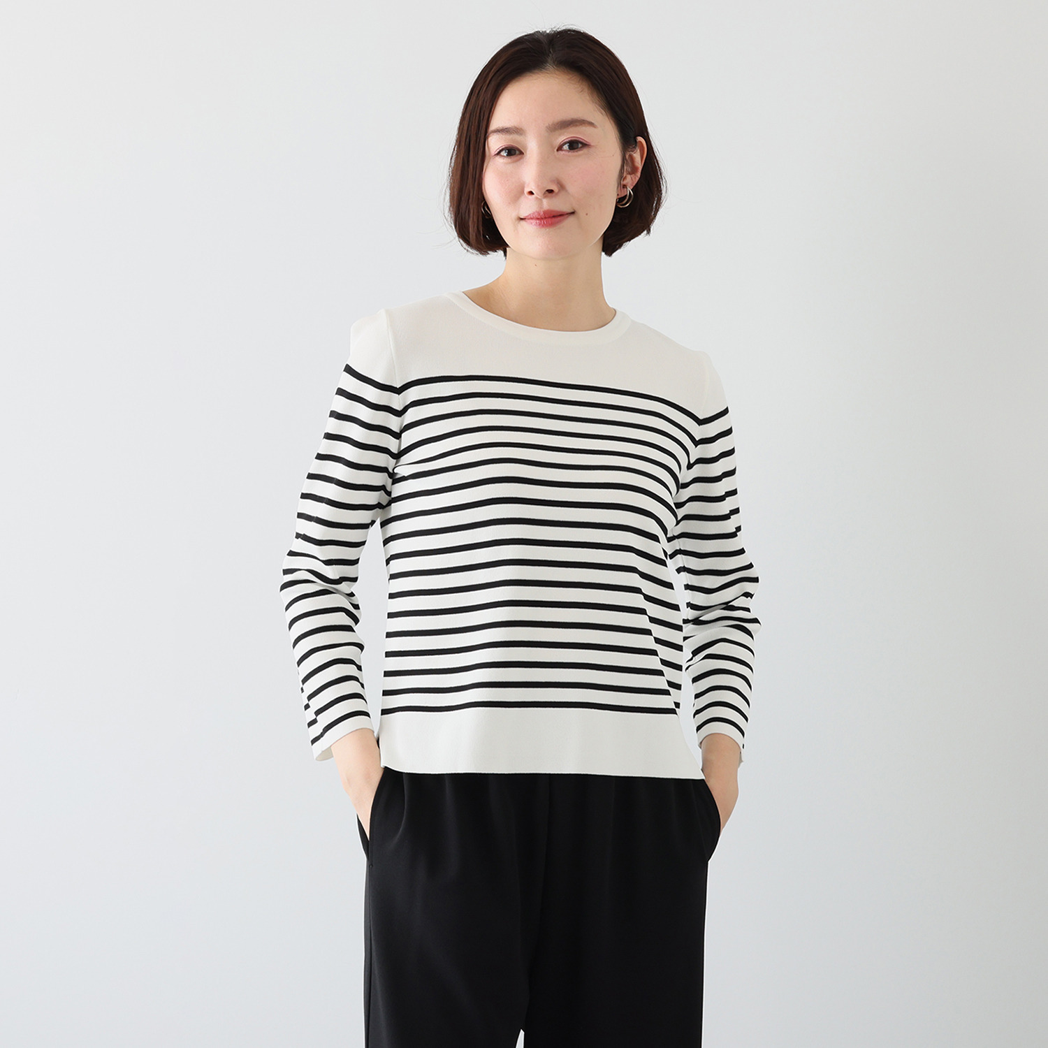 ルクオーレ きれい見え 総針編 九分袖 ニットプルオーバー