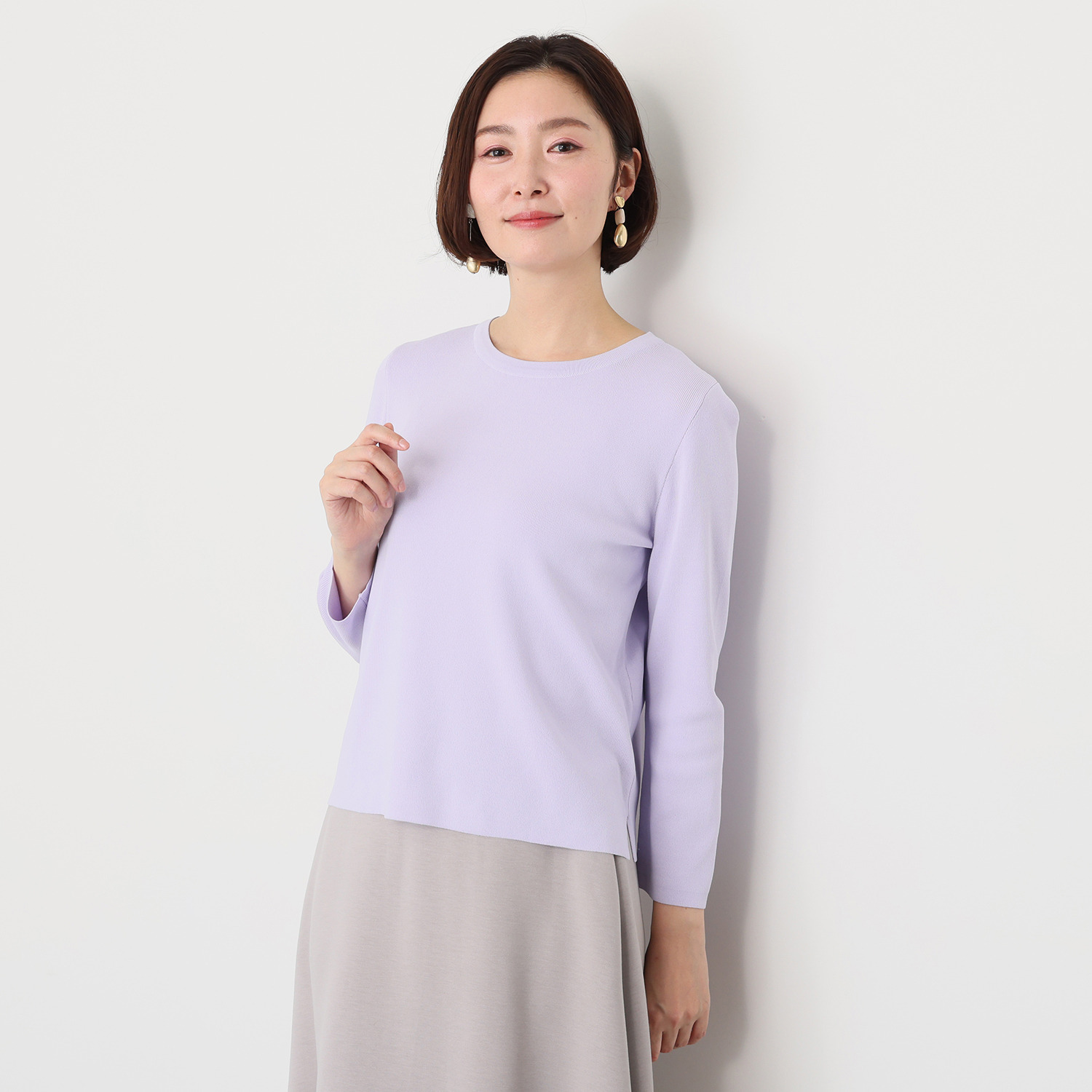 ルクオーレ きれい見え 総針編 九分袖 ニットプルオーバー