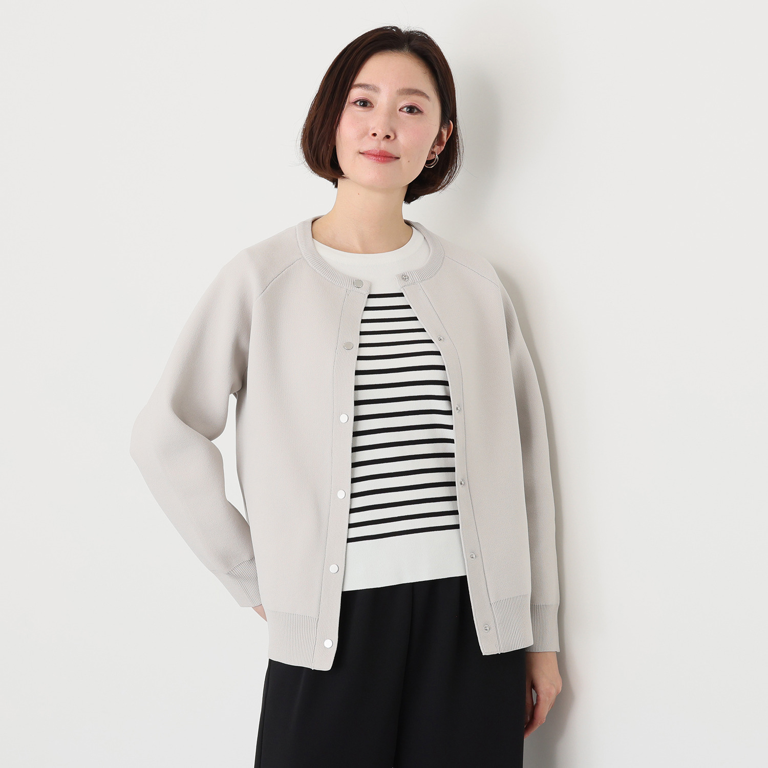 ルクオーレ 軽く羽織れる ハーフミラノリブ編 ニットブルゾン