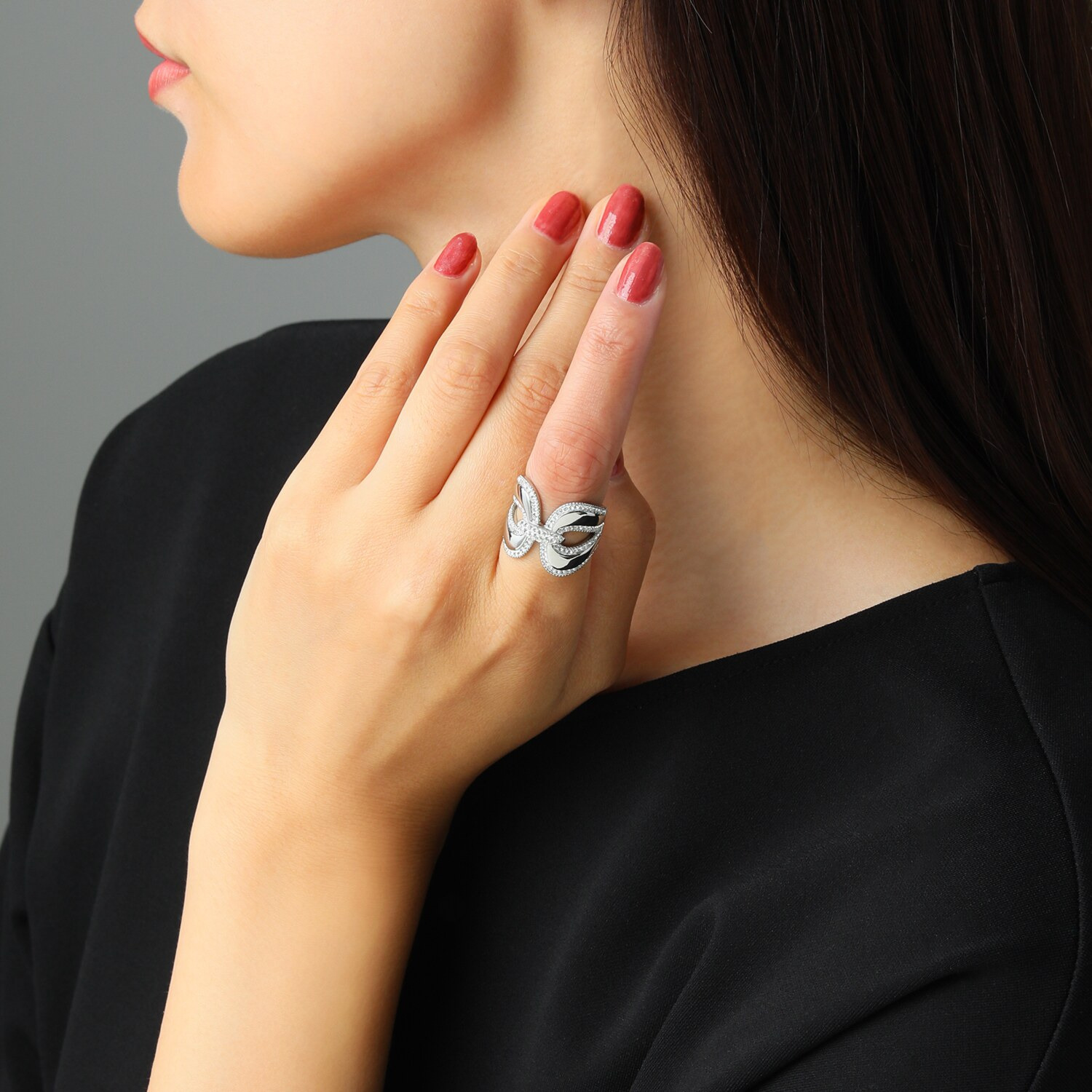 アビステ ウォッチ＆アクセサリーズ ステンレス クリスタルガラス オープンワークリング