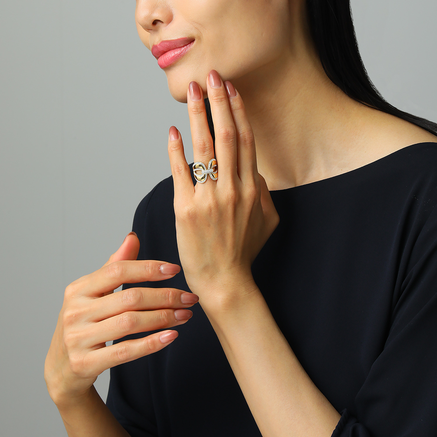 アビステ ウォッチ＆アクセサリーズ ステンレス クリスタルガラス オープンワークリング