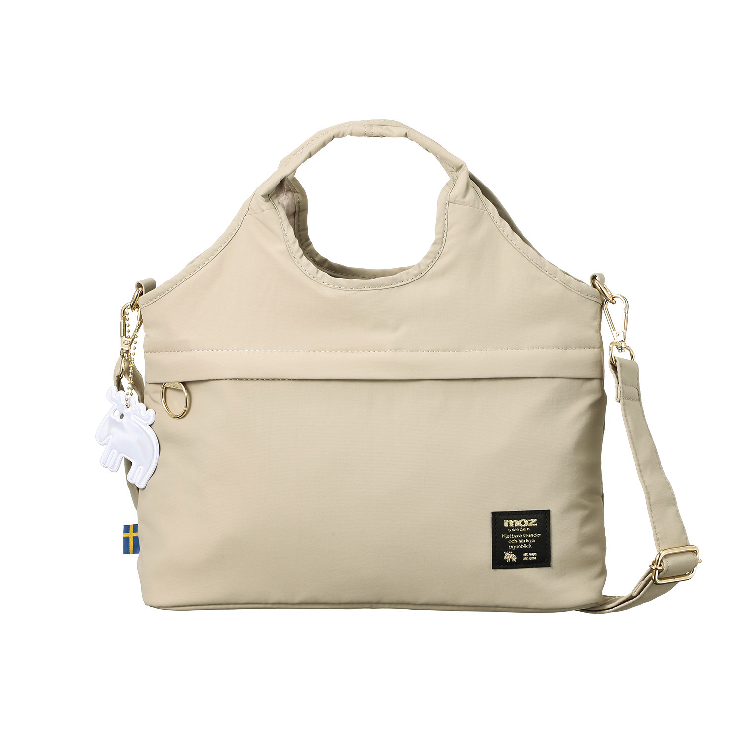 モズ エルクデザインチャーム付 はっ水ナイロン 超軽量 ２ウェイトートバッグ