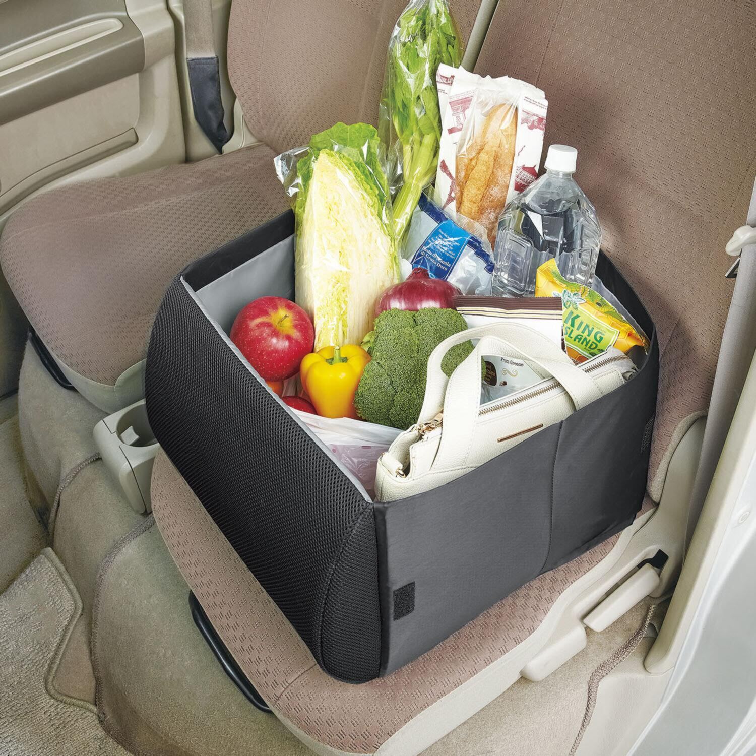 たたんで腰クッション！ 広げて収納ボックスに！ 荷物の転落防止！ シートボックス 腰クッション