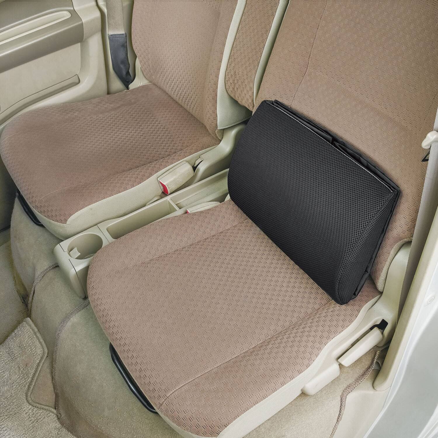 たたんで腰クッション！ 広げて収納ボックスに！ 荷物の転落防止！ シートボックス 腰クッション