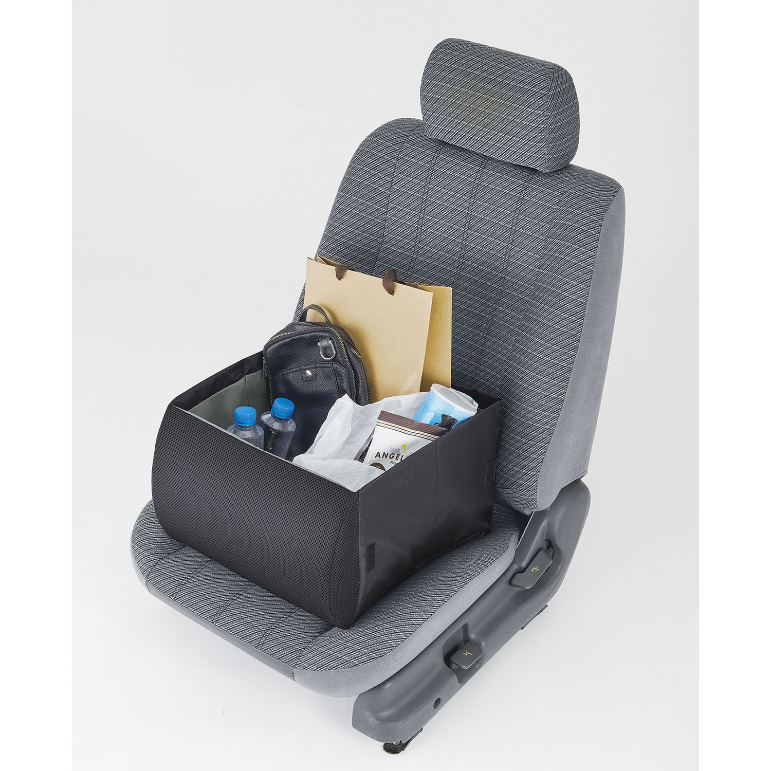 たたんで腰クッション！ 広げて収納ボックスに！ 荷物の転落防止！ シートボックス 腰クッション