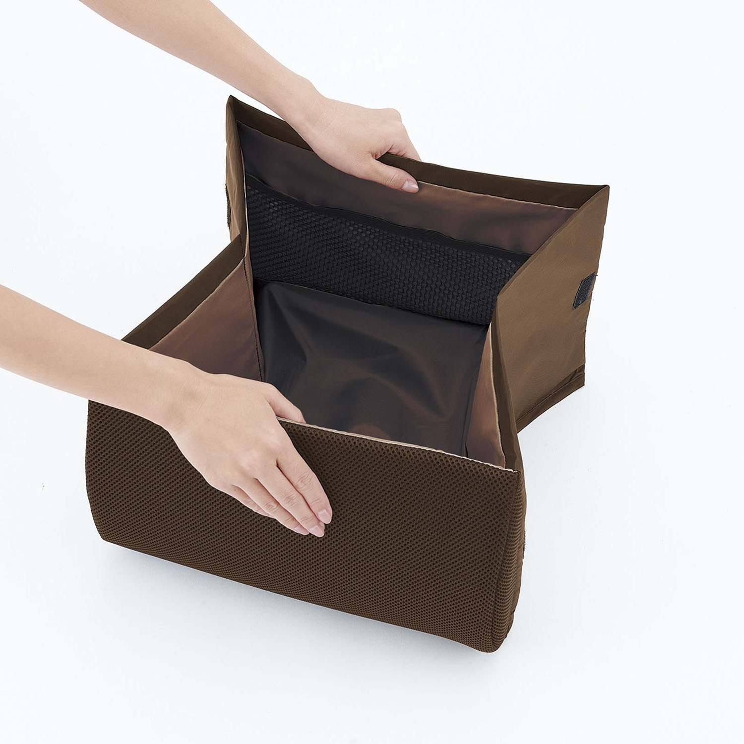 たたんで腰クッション！ 広げて収納ボックスに！ 荷物の転落防止！ シートボックス 腰クッション