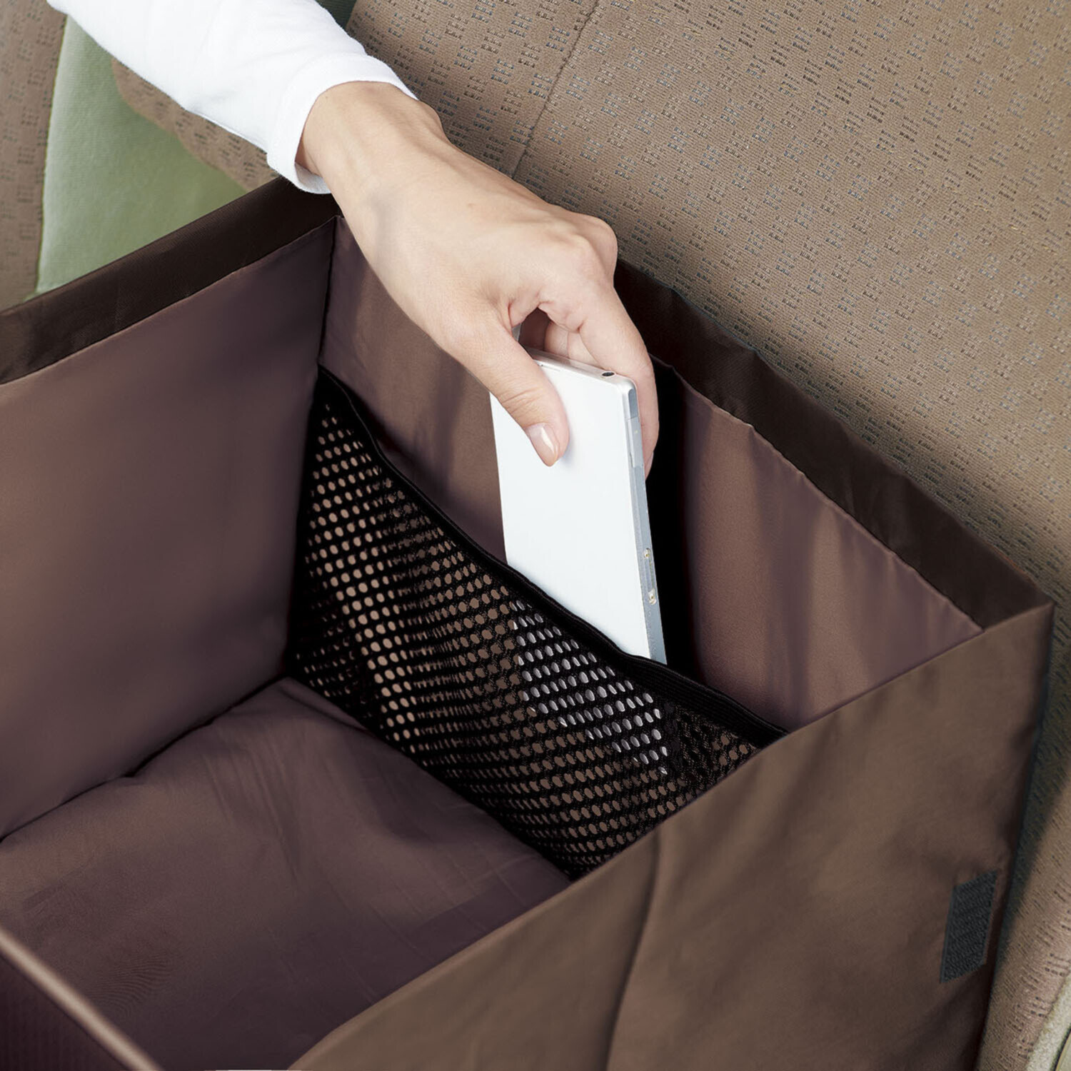 たたんで腰クッション！ 広げて収納ボックスに！ 荷物の転落防止！ シートボックス 腰クッション